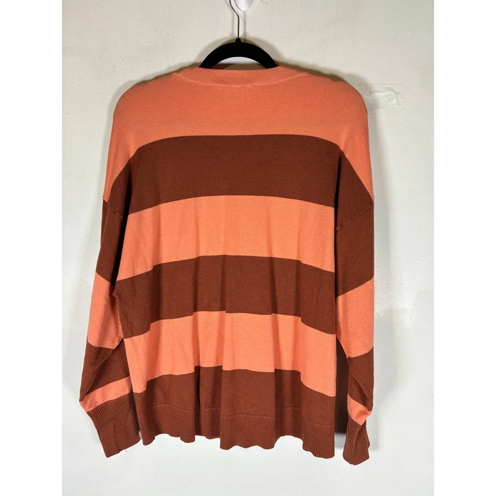 Loft Medium Coral Brown Colorblock Sweater Retro 70s Striped Fall Cozy Pullover